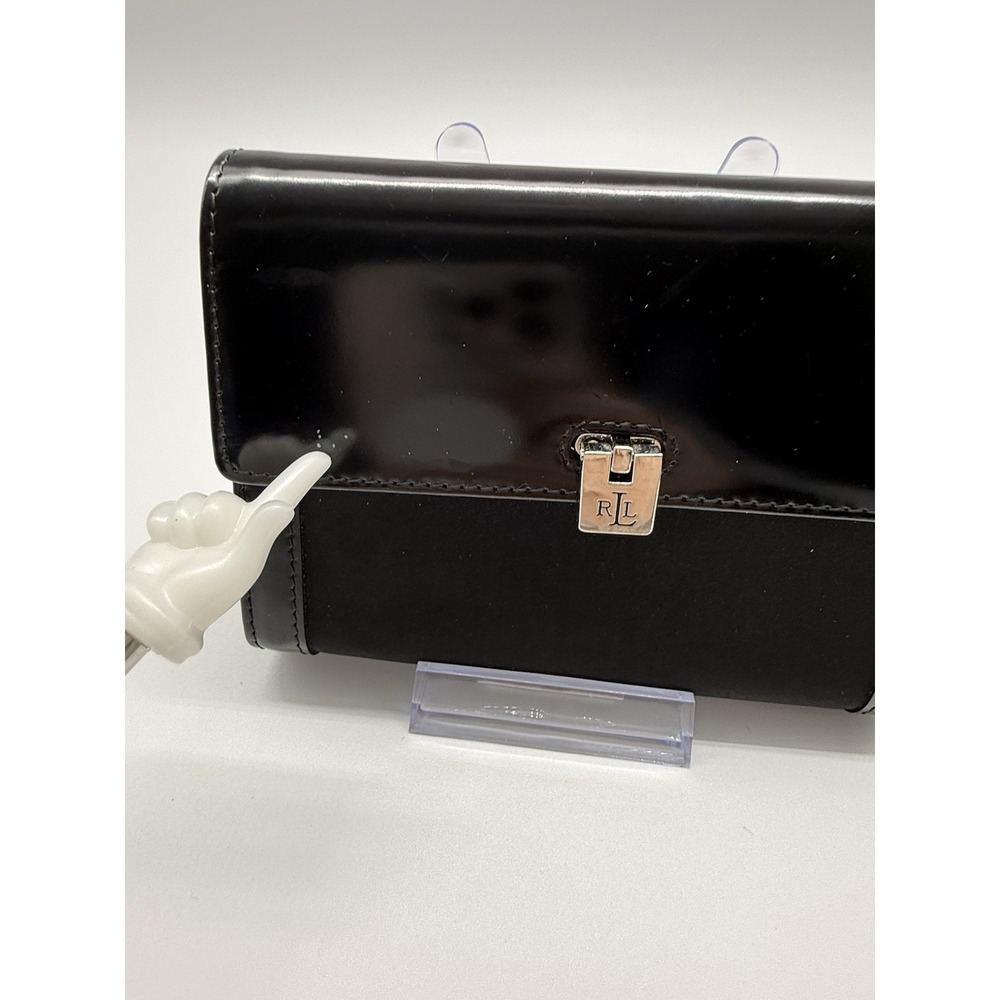 Lauren Ralph Lauren Black Nylon Patent Leather RLL Wallet Trifold Card Wallet - Picture 2 of 9